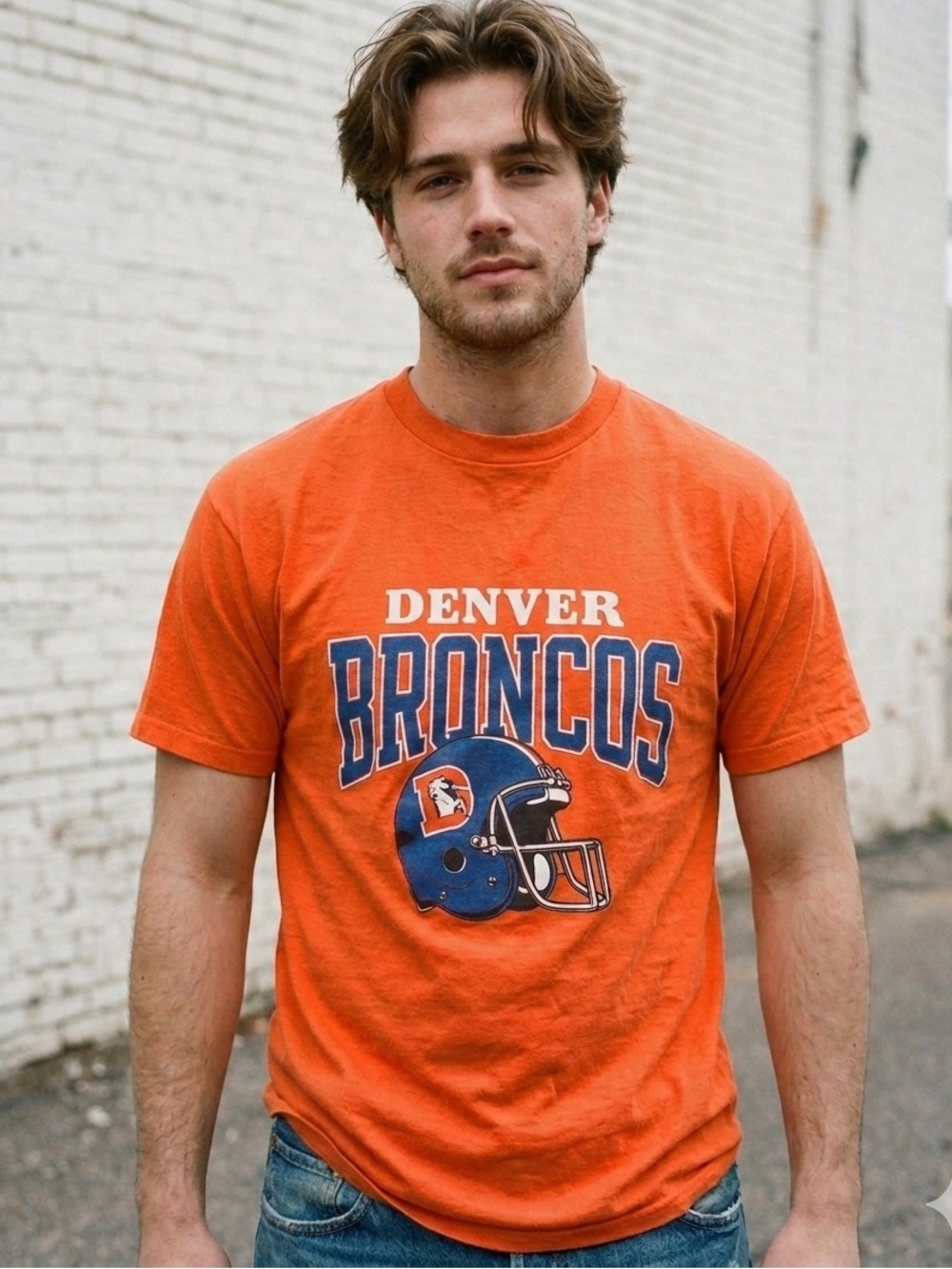Vintage 90s Champion Denver Broncos Orange T-Shirt XL NFL Football Made In USA